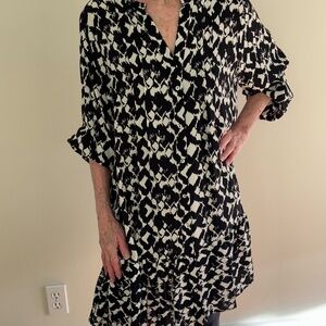 ZARA Printed Mini Dress Black Ecru